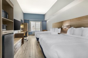 Pillowtop beds, desk, laptop workspace, iron/ironing board