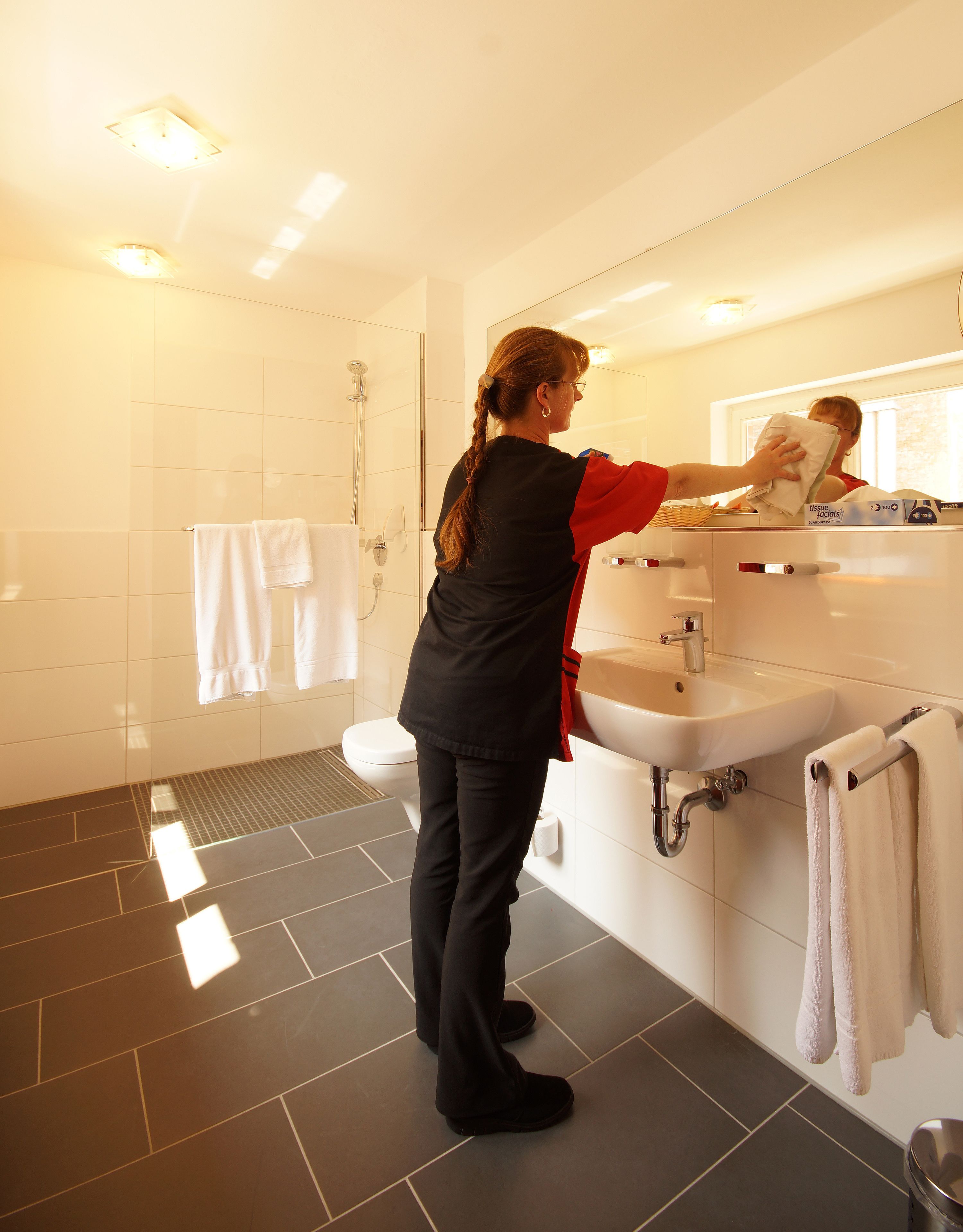 free toiletries, slippers, towels