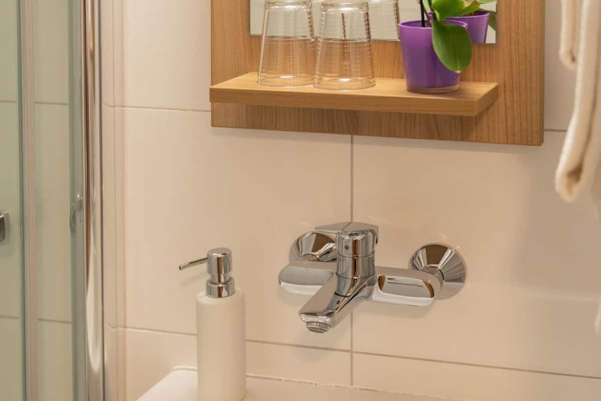 shower, free toiletries, hair dryer, towels