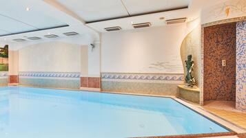 Indoor pool, open 8:00 AM to 8:00 PM, sun loungers