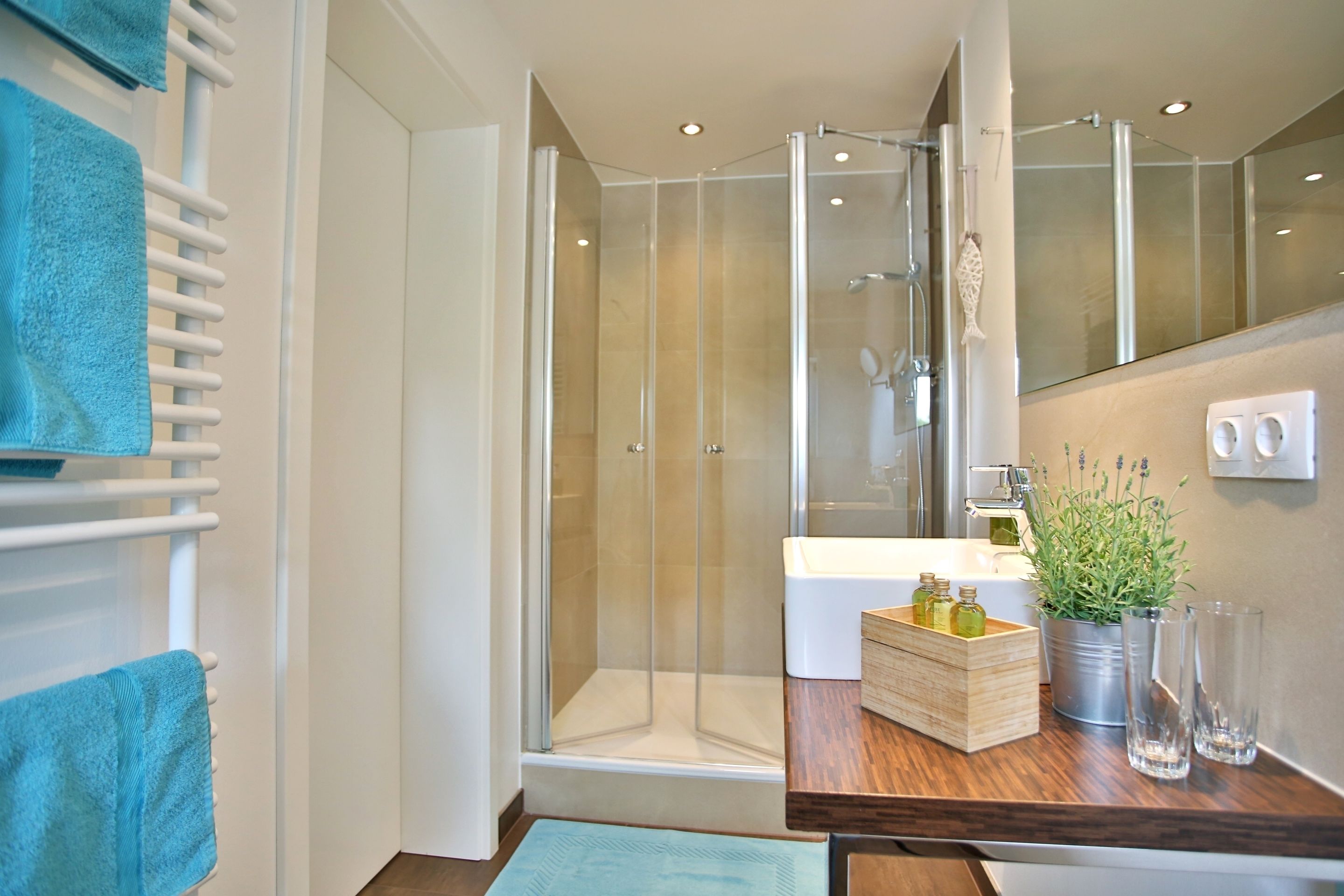 shower, free toiletries, hair dryer, bathrobes