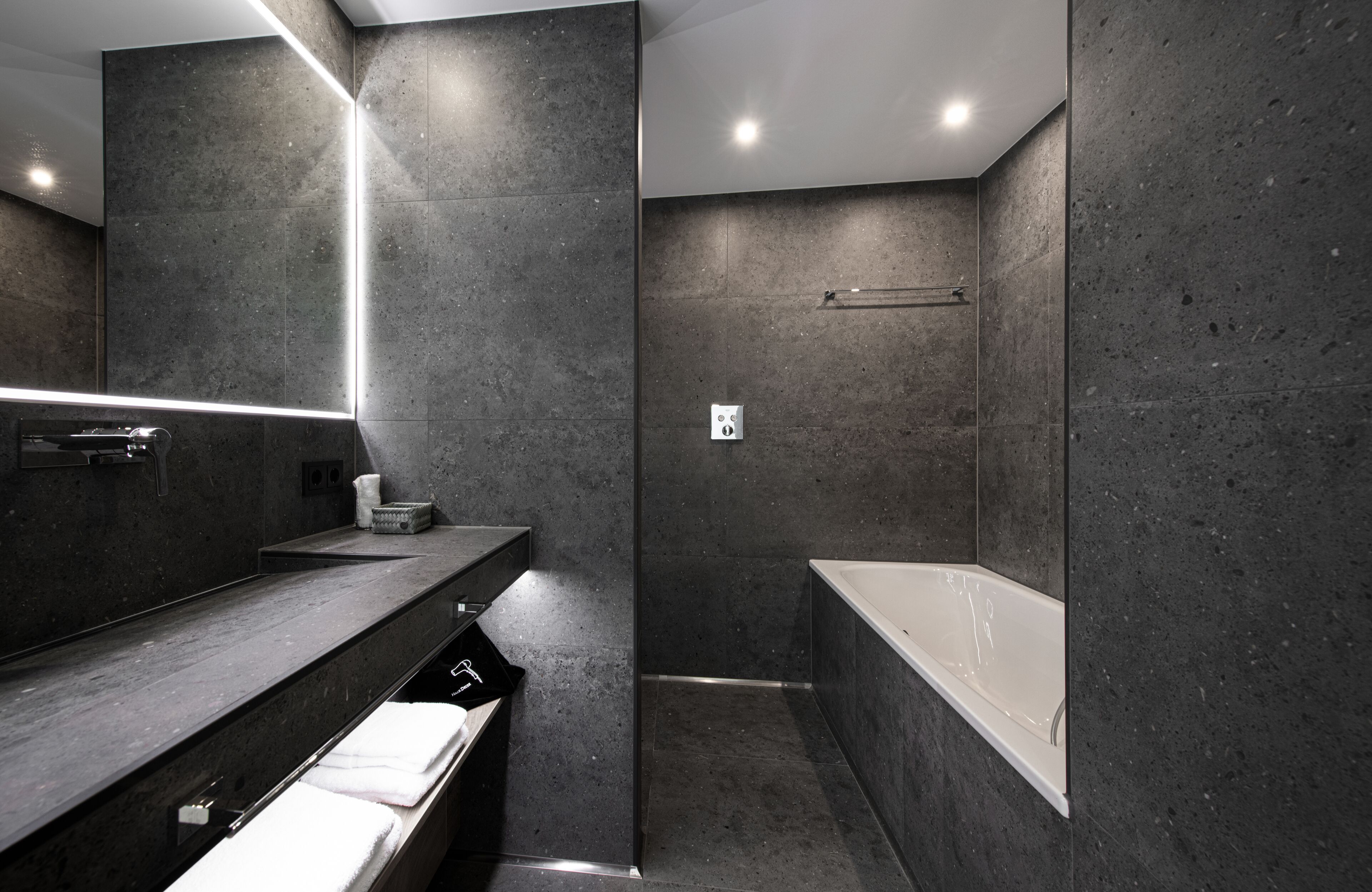 design studio | bathroom | rainfall showerhead, eco-friendly toiletries, hair dryer, bathrobes