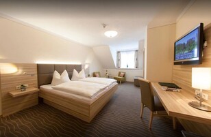 Habitación estándar doble, 1 cama de matrimonio grande | Ropa de cama de alta calidad, caja fuerte, escritorio y cortinas opacas