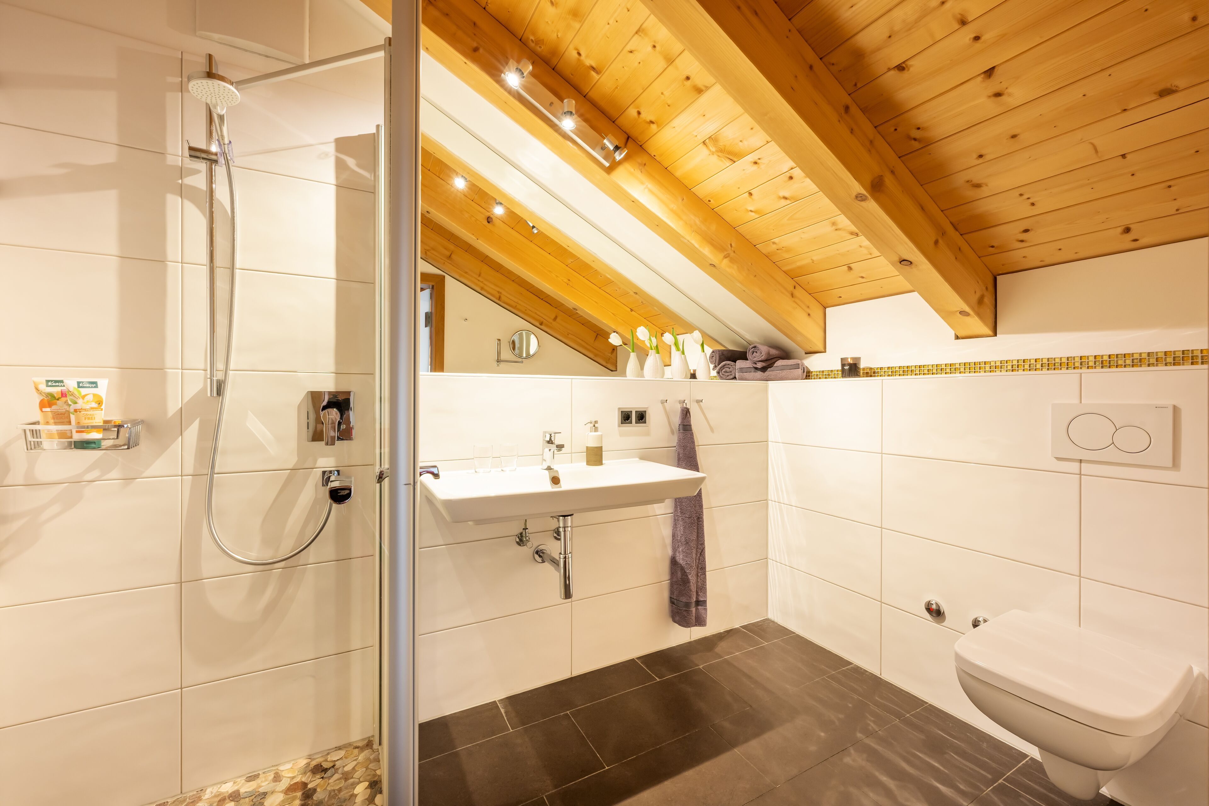 comfort double room, 1 king bed with sofa bed | bathroom | shower, hair dryer, bathrobes, towels