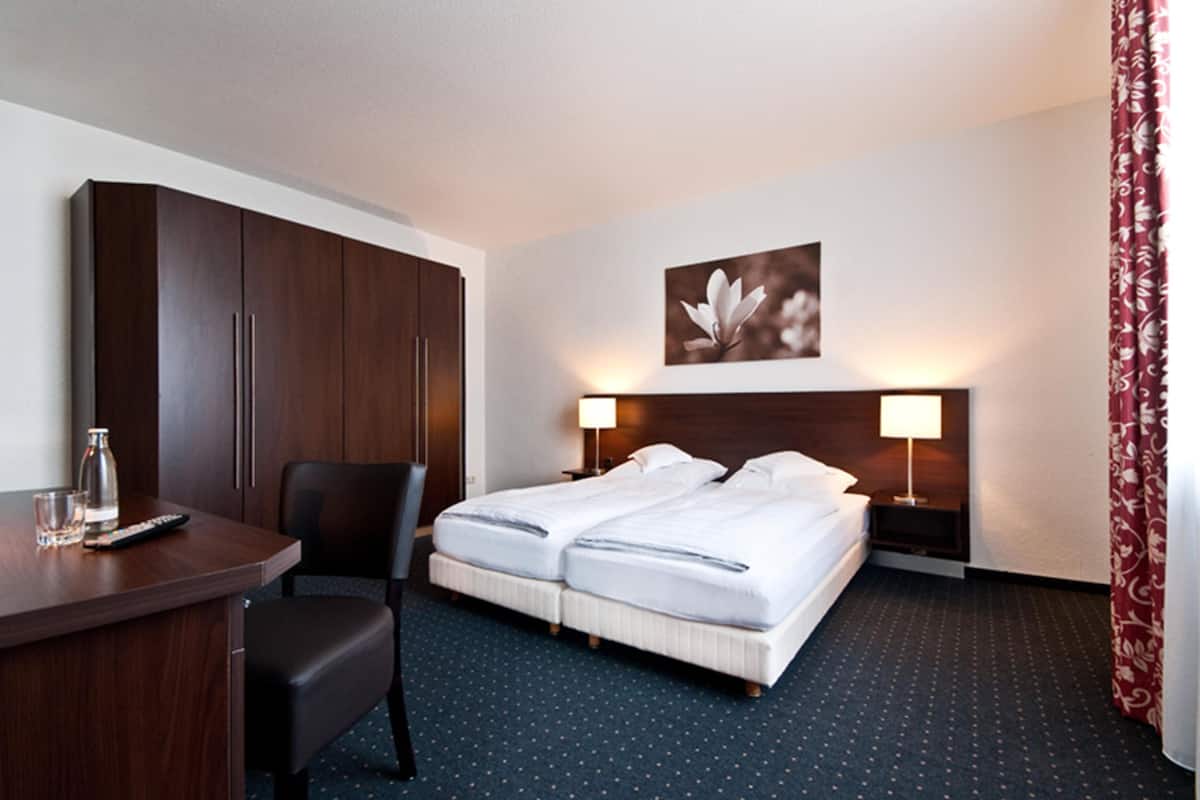 Hypo-allergenic bedding, desk, blackout curtains, soundproofing