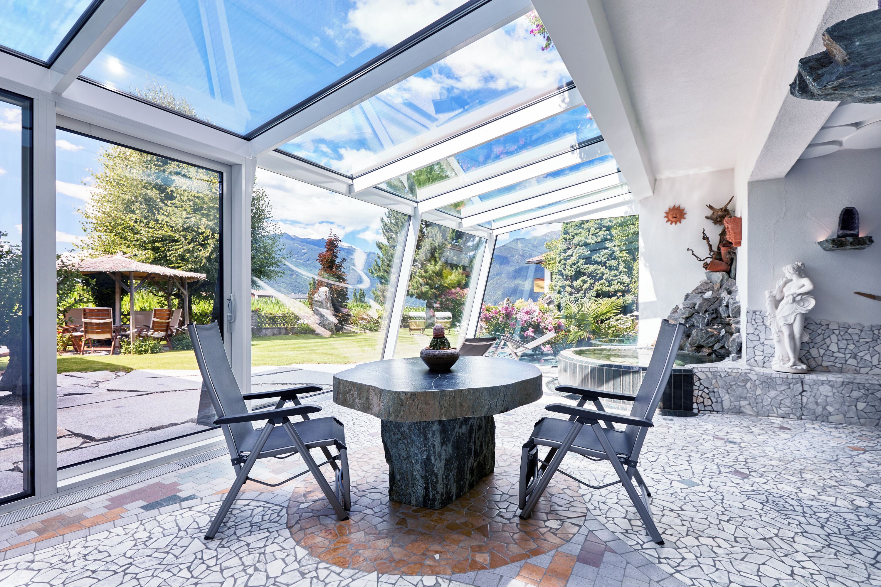 Indoor pool, pool umbrellas, sun loungers