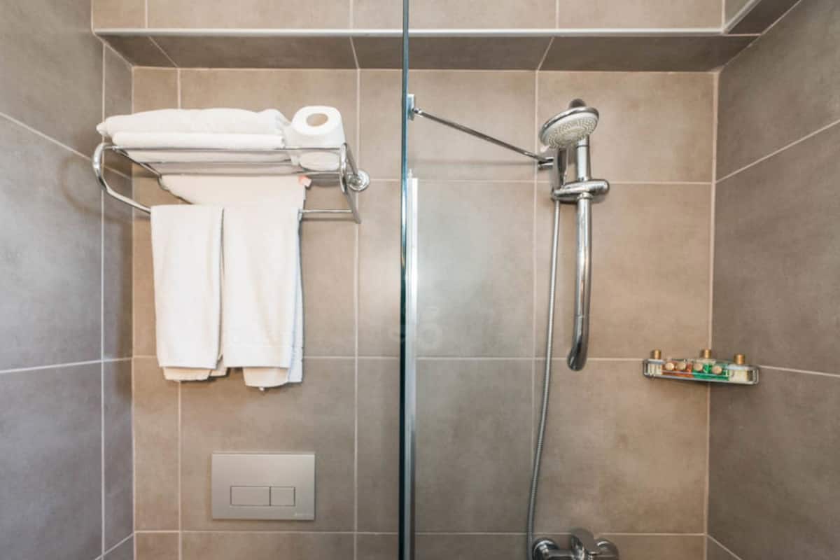 Duş, ücretsiz banyo/kozmetik ürünleri, saç kurutma makinesi, terlik