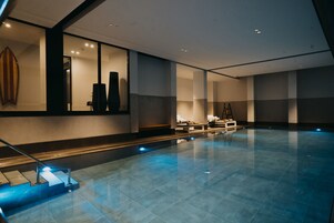 Indoor pool, open 8:00 AM to 9:30 PM, sun loungers