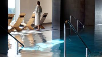 6 indoor pools, outdoor pool, open 8:00 AM to 9:00 PM, sun loungers