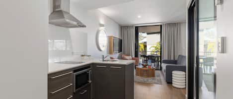 Apartment, 1 Bedroom | Private kitchen | Fridge, microwave, stovetop, electric kettle
