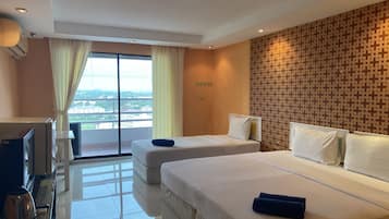 Desk, blackout curtains, iron/ironing board, free cots/infant beds