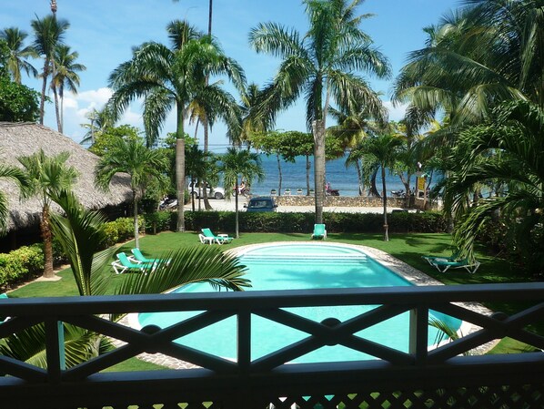 Outdoor pool, sun loungers