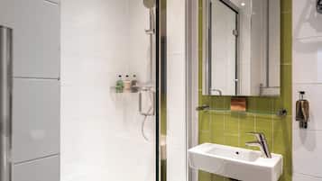 Shower, free toiletries, hair dryer, towels