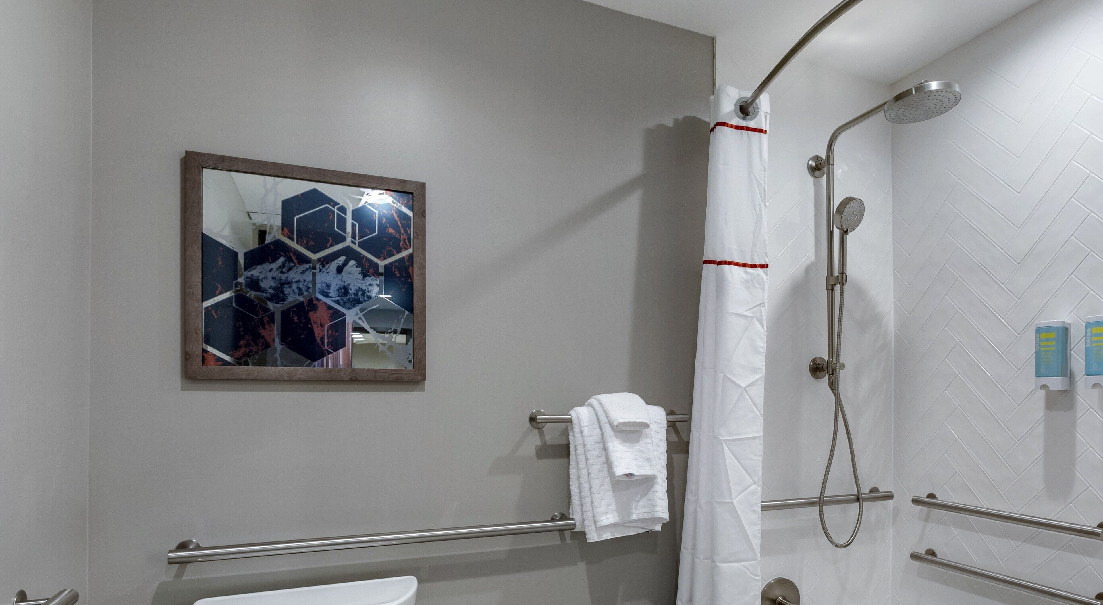 standard room, 1 king bed, accessible, balcony (walk-in shower;larger room) | bathroom | shower, rainfall showerhead, free toiletries, towels