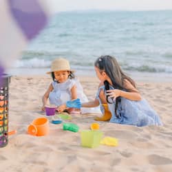 On the beach, sun-loungers, beach umbrellas, beach towels