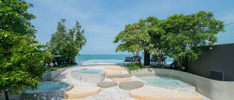 2 outdoor pools, open 7:00 AM to 10:00 PM, pool loungers