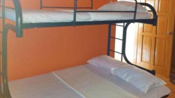 A bunk bed with a lower bunk and a single bed.