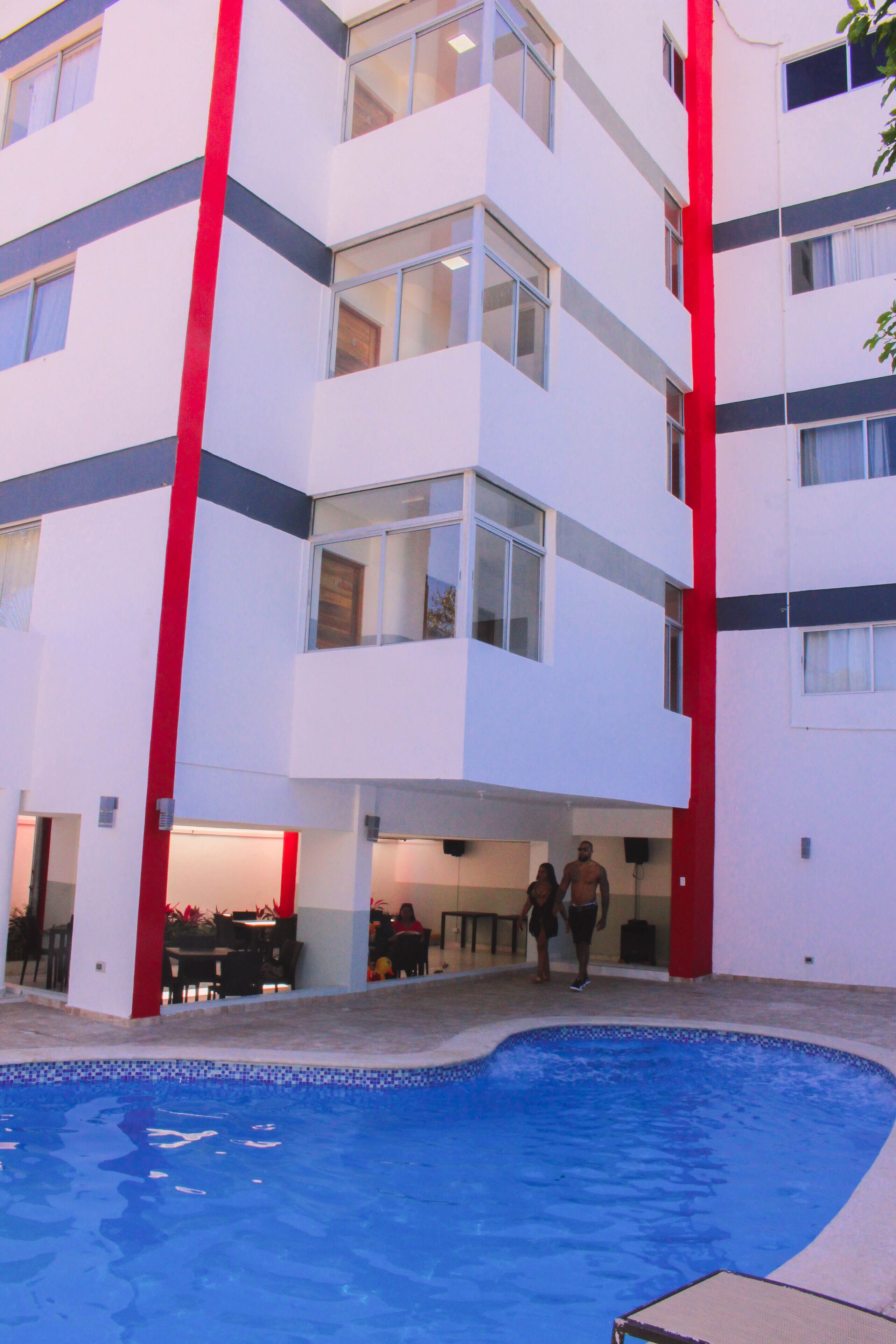 outdoor pool, pool loungers