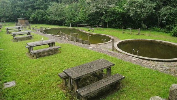 A park with picnic tables and a pond. - Piso Ideal Para Pasar Unos Días Disfrutando de la Villa Pasiega (San Pedro del Romeral)