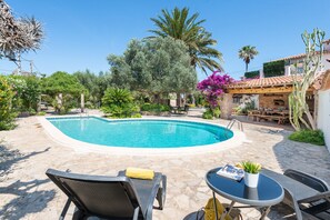 Outdoor pool, sun loungers