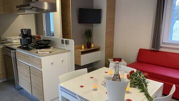 Réfrigérateur, micro-ondes, plaque de cuisson, lave-vaisselle