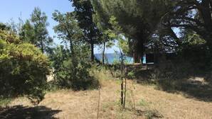 A natural landscape with a view of the sea, surrounded by trees and shrubs. - Bord de Plage (Le Lavandou)