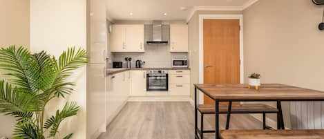 Classic Apartment | Private kitchen | Full-sized fridge, microwave, oven, stovetop