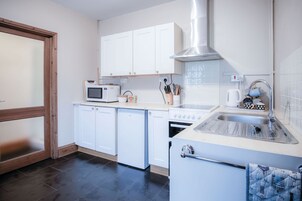 Fridge, microwave, oven, electric kettle