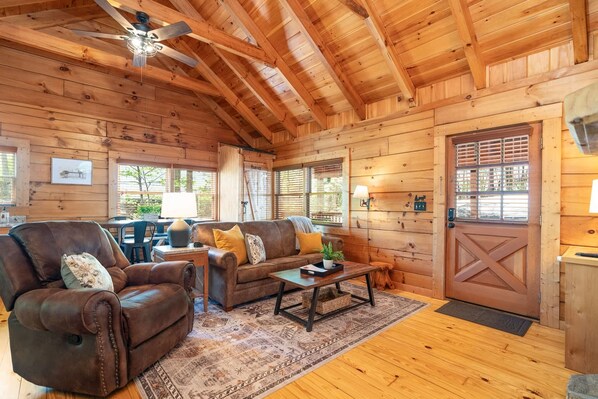 Televisio, takka, työhuone