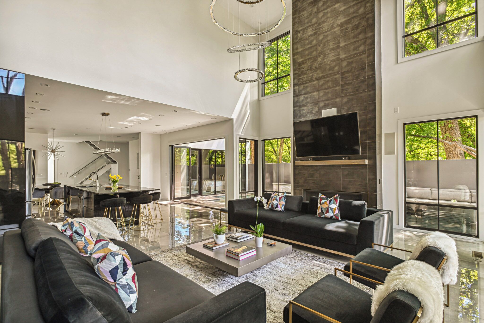 Smart TV, fireplace, video games, printers