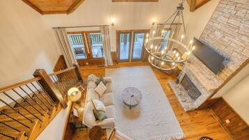 Smart TV, fireplace, video games, DVD player