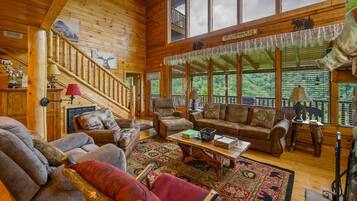 Smart TV, fireplace, foosball