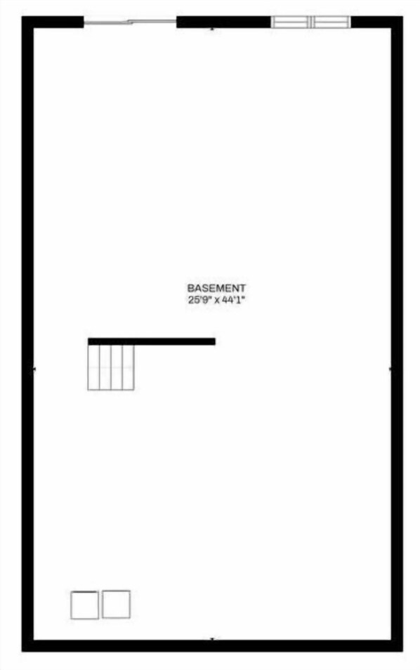 A floor plan with a labeled basement measuring 25'9" x 44'1". - The Slopes Lodge, Recently Updated, 4mi to Mt Snow (Dover)