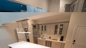 Fridge, microwave, dishwasher, coffee/tea maker