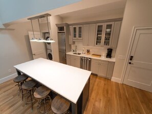 Fridge, microwave, dishwasher, coffee/tea maker