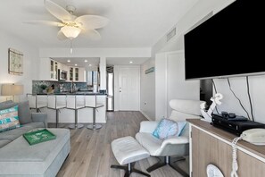 TV, DVD player, books