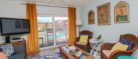 Flat-screen TV, DVD player