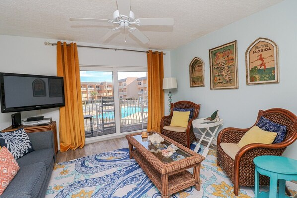 Flat-screen TV, DVD player