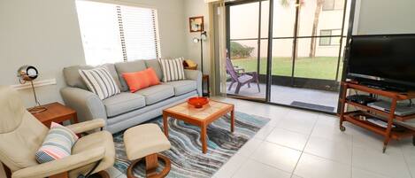 Televisión, reproductor de DVD, libros