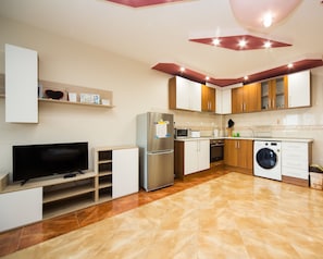 City Apartment (Top Center) | Living area | Flat-screen TV - Aleksapart (Burgas)