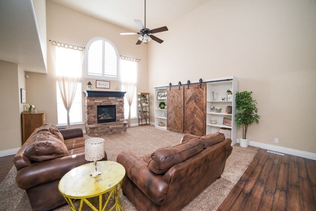 Smart TV, fireplace, DVD player, books