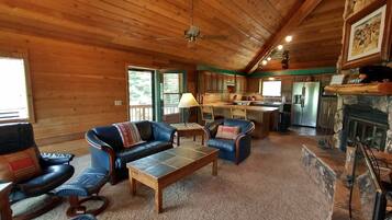 Smart TV, fireplace, DVD player, books