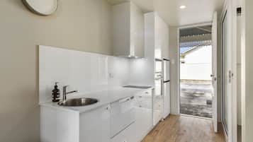 Fridge, microwave, stovetop, electric kettle