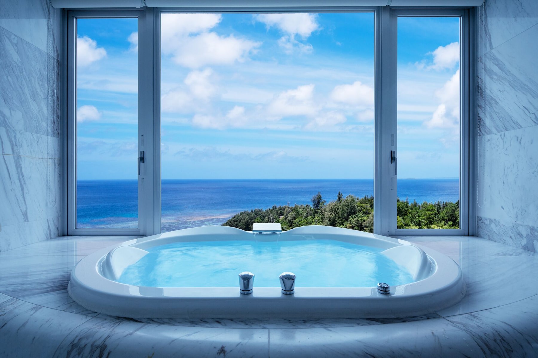 Separate tub and shower, deep soaking tub, rainfall showerhead