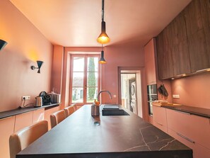 Fridge, microwave, dishwasher