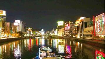 Down duvets, desk, laptop workspace, blackout curtains