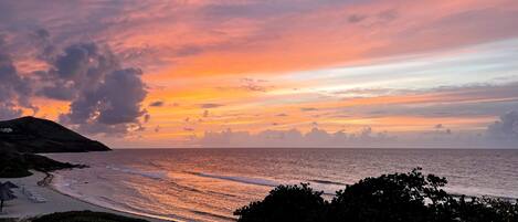 On the beach, sun-loungers, beach towels