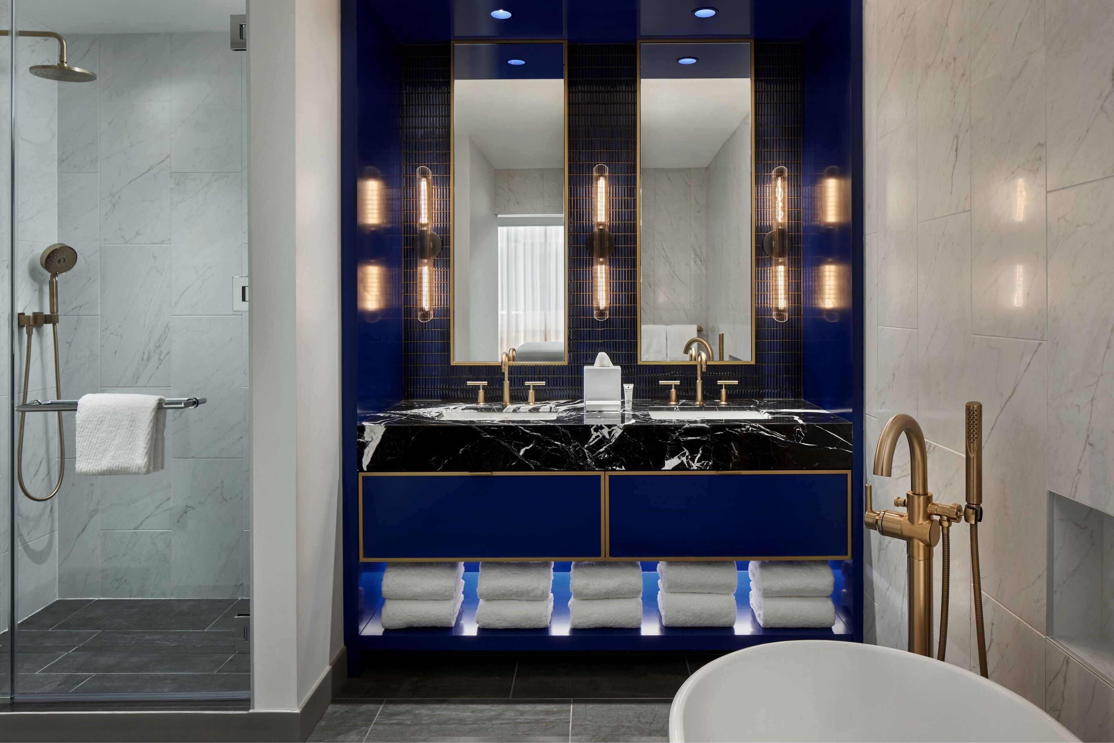 shower, free toiletries, towels, soap