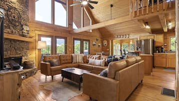 Smart TV, fireplace, DVD player, books