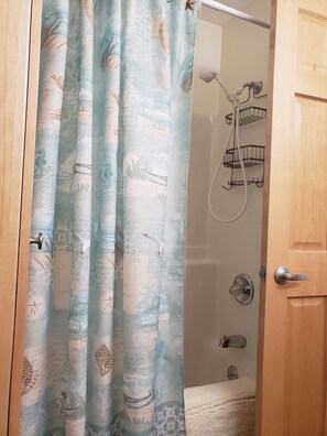 Ensemble baignoire-douche, séchoir à cheveux, serviettes fournies